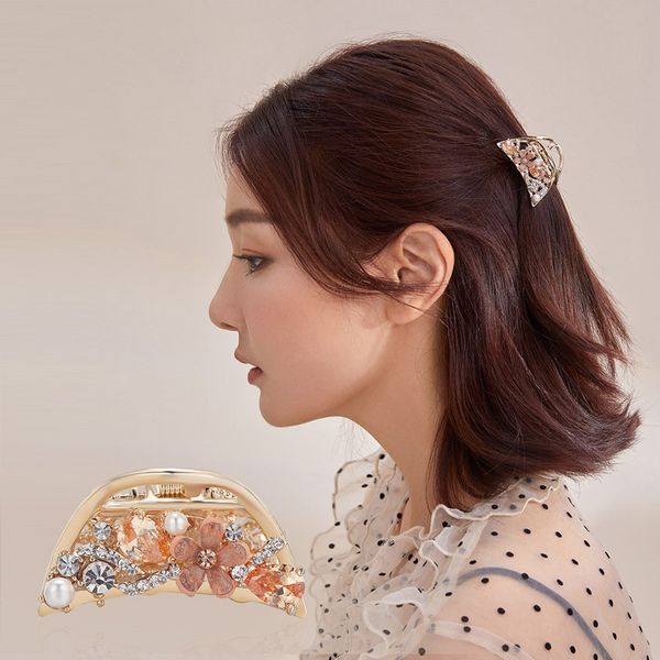 

chimera elegant women hair claw crab rhinestone flower butterfly hair pins clips fashion crystal alloy barrette accessories, Golden;white