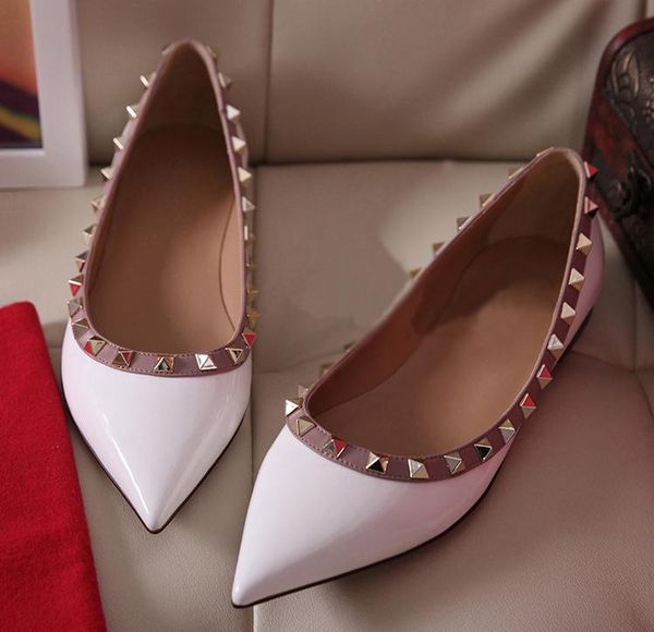 

20color sheepskin flat pumps fashion rivet party shoes women flat heels genuine leather eu34-41 size with box, Black