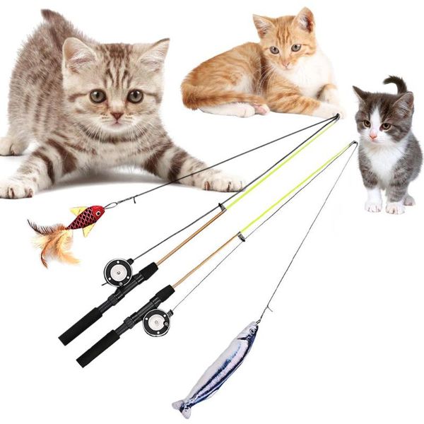 

teaser feather toys kitten funny retractable rod cat wand toys fishing pole pet cat interactive stick pet supplies