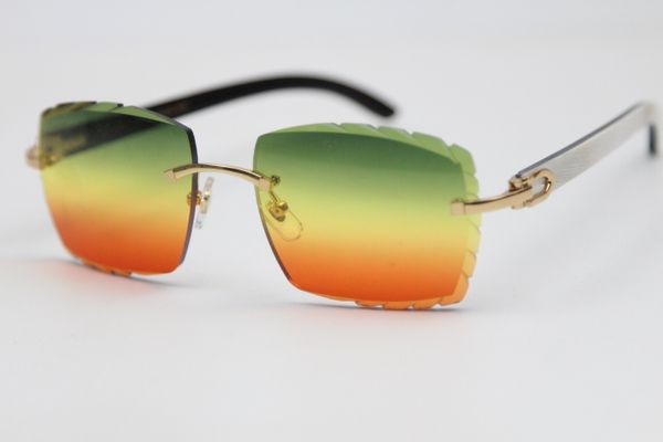 

2020 новый rimless белый внутри черный рог буйвола солнцезащитные очки унисекс 3524012 очки на открытом воздухе вождения очки c украшения зо, White;black