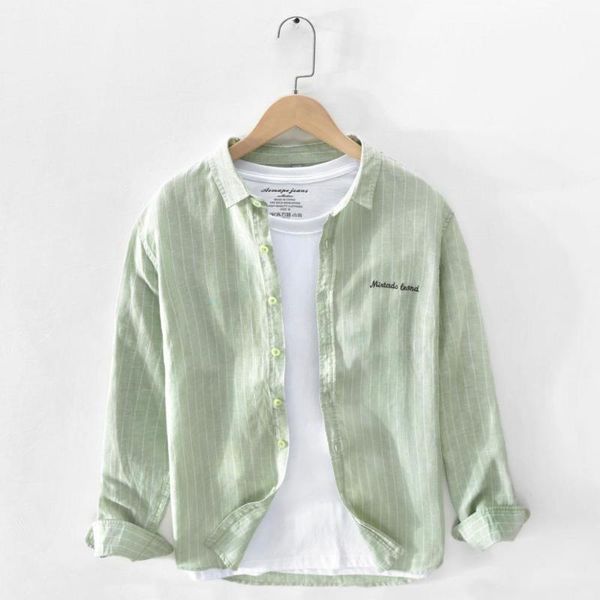 

quality striped linen shirts for men long sleeve casual turn down collar dress shirt men streetwear camisas para hombre ts-672, White;black