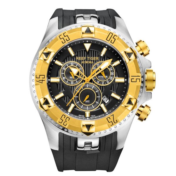 

2020 reef tiger/rt brand men sports quartz watches with chronograph date super luminous steel yellow gold swatch rga303 t200409, Slivery;brown
