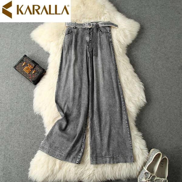 

with belt classical joker high waist wide-legged pants fashion women sequined loose denim pants c1114, Black;white