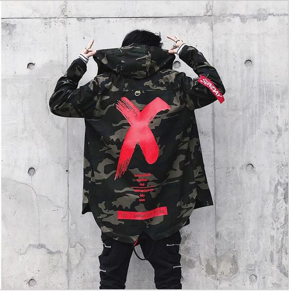 

mens jacket high street spring men camouflage x print jackets fashion cotton windbreaker coat male hood hip hop streetwear, Black;brown