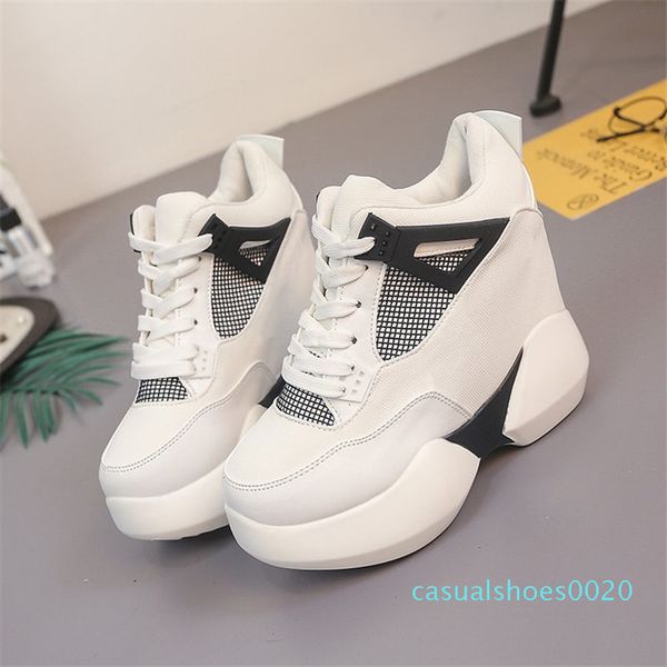 

women's high platform shoes 2017 breathable pu shoes women height increasi shoes 12 cm thick sole trainers ladies pink c20, Black
