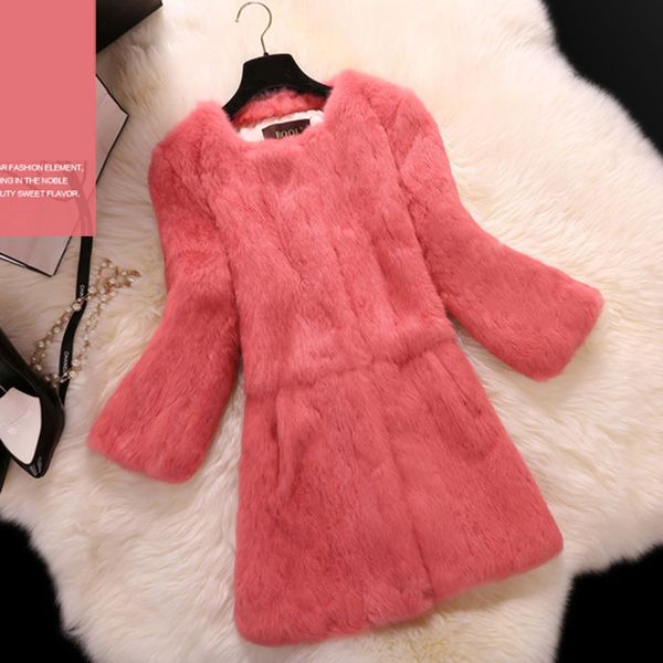

elegant full pelt real fur coat outerwear women's autumn winter 2018 new slim medium long natural fur jacket, Black