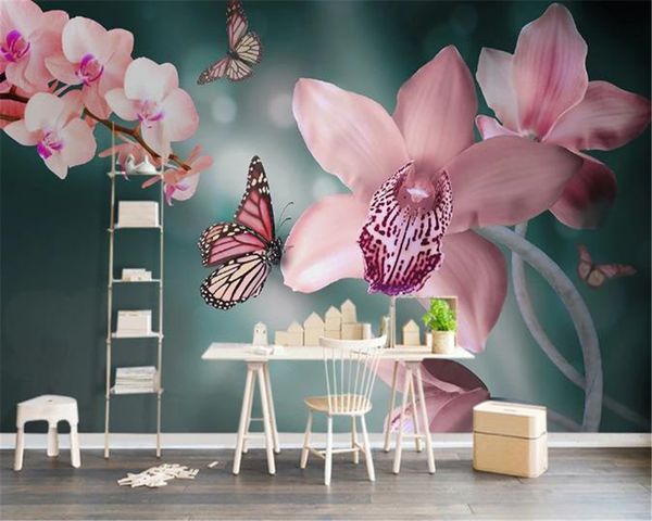 Personalizado alguma tamanho 3d Wallpapers moderno bonito Phalaenopsis Orchid Sala Quarto TV Fundo da parede Wallpaper