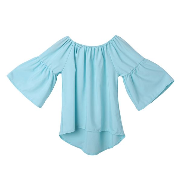 

4colors women casual off shoulder flare sleeve ruffled polyester blouse shirt top, White