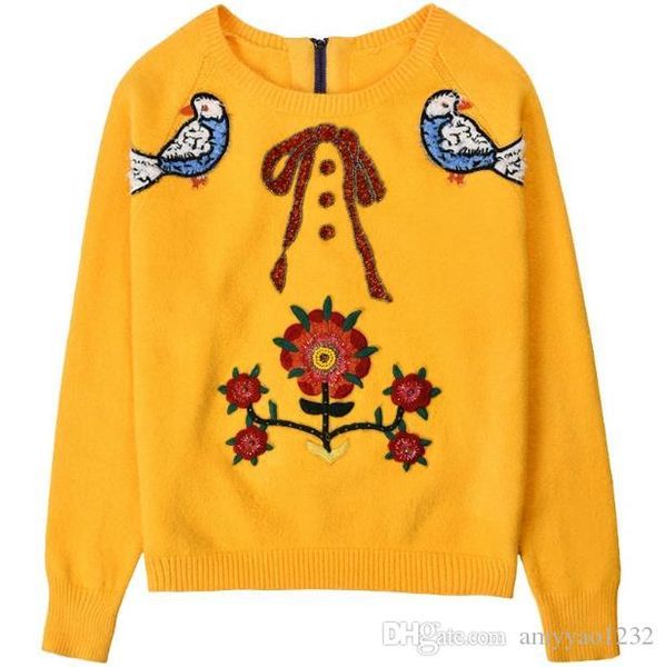 

1.11 2019 spring pullover sequins beads yellow long sleeve crew neck brand same style sweater luxury womens clothes hight quality sh, White;black