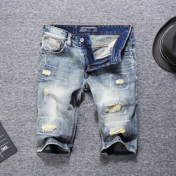 

summer fashion short jeans men retro light blue destroyed denim shorts hombre ripped jeans streetwear hip hop shorts men