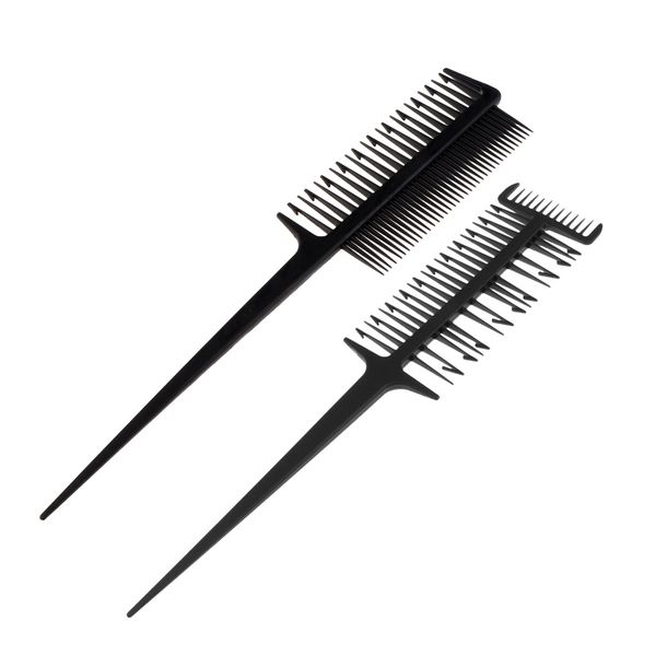 

2x 3 way barber hair coloring stylist weaving highlighting dyeing comb black, Silver