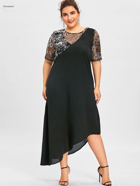

sparkly бальные платья плюс размер элегантный sequined asymmetric maxi платье summer 5xl черный половина рукава платья vestidos дизайнер оде, Black;gray