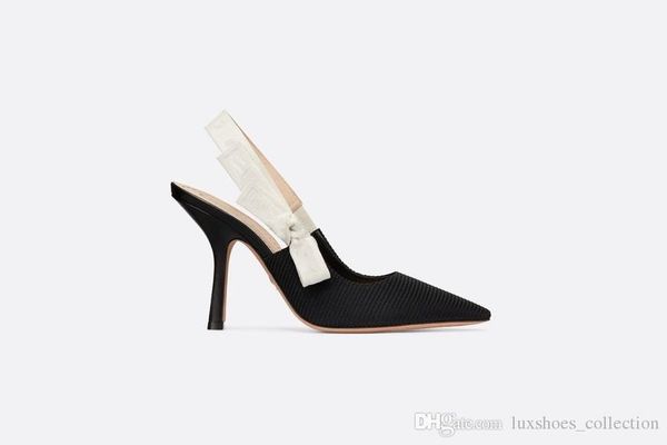 

High Heels Slingback Pumps, High End Women Stiletto Heels in Black Technical Fabric with Ribbon Size 34-40