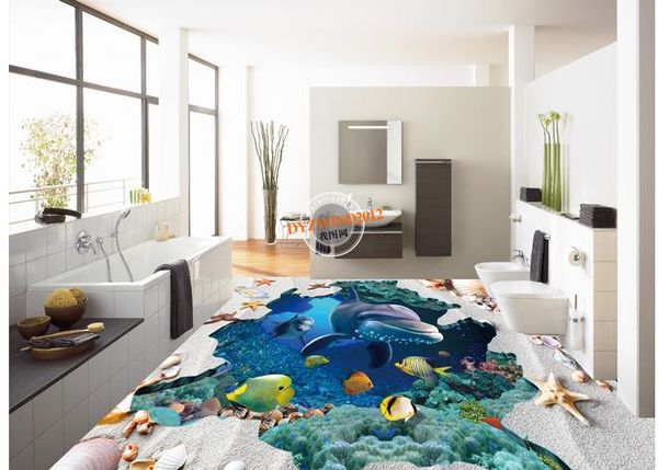 

undersea world beach shell 3d three-dimensional painting floor waterproof wallpaper for bathroom wall