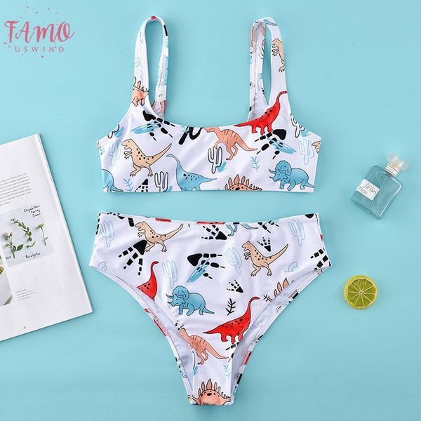 

high waist bikini animal dinosaur print halter push up padded swimsuit bathers bathing suit high cut swimdress swimwear biquini 2020, White;black