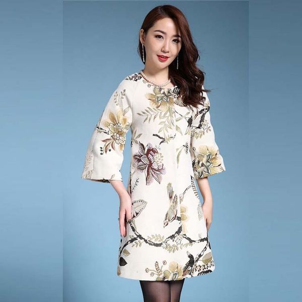 

plus size s-5xl 2017 trench coat women o-neck jacquard outerwear women's trenches mother cloth flower coat trenches, Tan;black