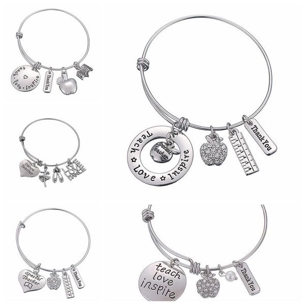 

300pc letter bracelet teacher 039 day gift charm bangle love in pire teach bracelet charm pendant teacher jewelry