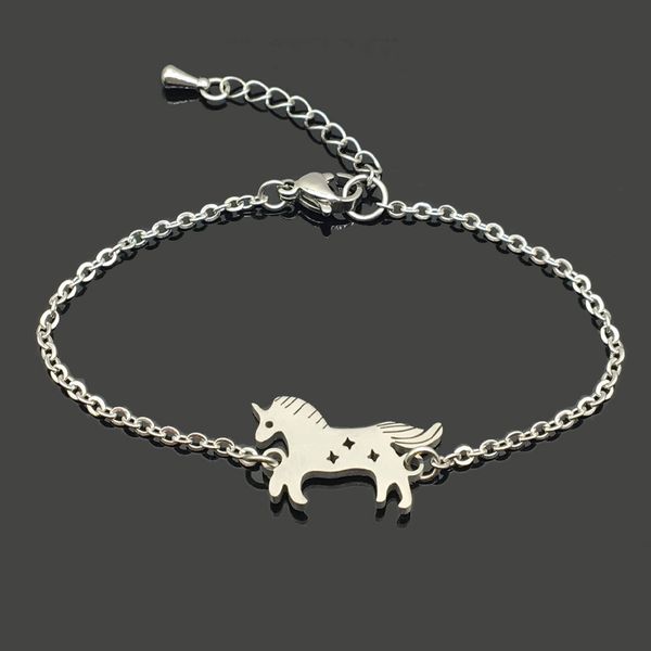 

horse stainless steel charm bracelet stainless steel horse pendant chain bracelet for women girls, Golden;silver