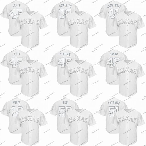 

Rangers 2019 Players Weekend Tim Federowicz FED Lance Lynn ML Ariel Jurado BARTOLITO Jose Trevino TREVI Joey Gallo Pico de Gallo Jerseys