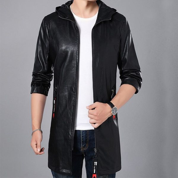 

new winter brand leather jacket mens soft comfortable leather jackets men thick warm long jacket plus size 4xl, Black