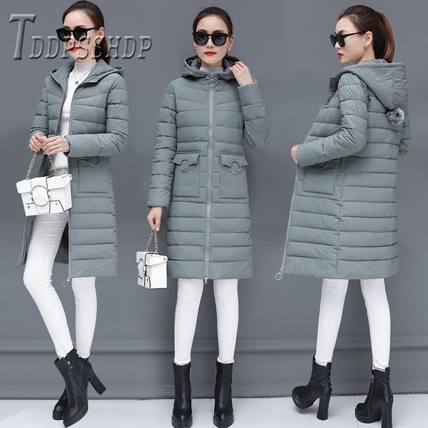 

2019 scrub fabric women parkas long style slim hoodie female overcoat, Black