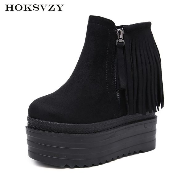 

hoksvzy women platfrom boot performance ultra-beautiful tassel inside high heel short boots women's boots -558, Black