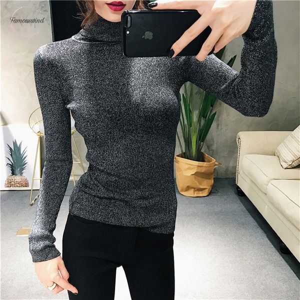 

new glitter turtleneck pullover sweater high women elasticity knitted s slim jumper autumn winter basic female sweater, White;black
