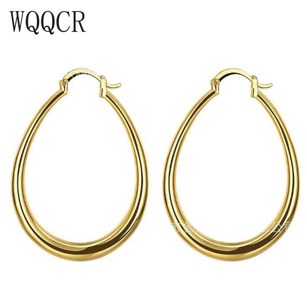 

wqqcr gold jewelry silver earring fashion jewelry solid u shaped earrings women men 925 carving 44x33mm, Golden;silver