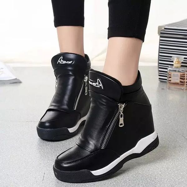 

high heels ankle boots for women autumn winter wedges platform short boots buckle strap ladies shoes, Black