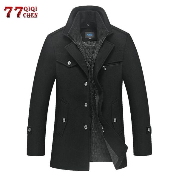 

winter wool coat men thick warm woolen overcoat casaco masculino palto jaket men's casual slim trench coats peacoat 5xl jackets, Black