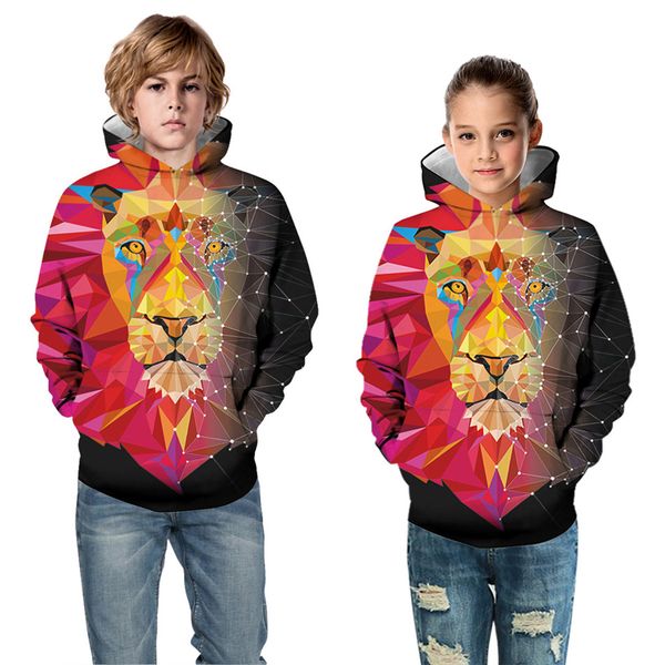 

2019 winter autumn colorful space galaxy lion boys girl hoodies children 3d sweatshirts kids fashion animal pullover hooded, Black