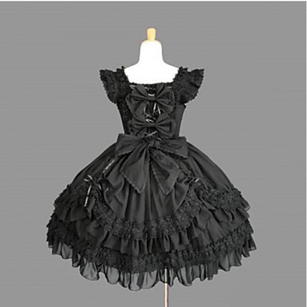 

sleeveless knee-length black cotton gothic lolita dress, Black;red
