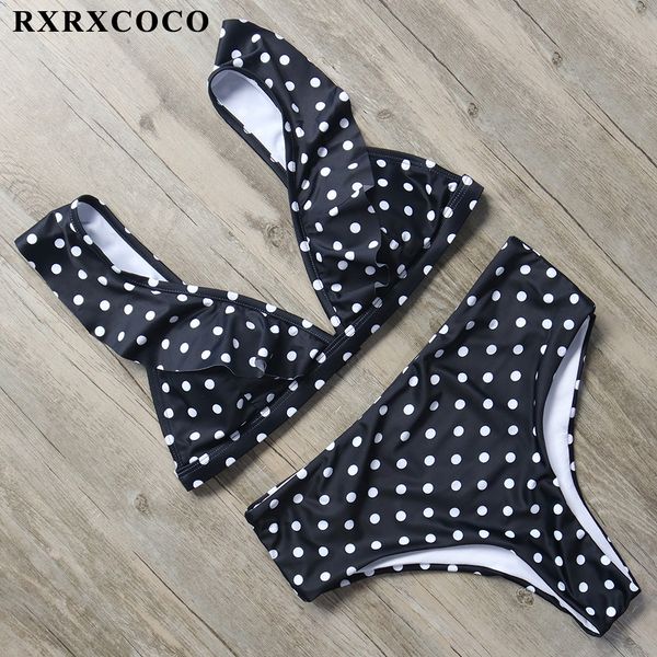 

rxrxcoco 2018 bikini high waist swimsuit ruffle swimwear women dot biquini swim bathing suit off shoulder swimwear bikinis