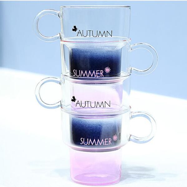 

creative single-layer glass cup 2pcs heat-resistant glass cups color milk juice cup mug