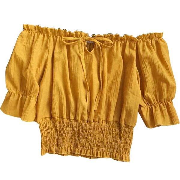 

ruched club pullover lantern sleeve casual women crop beach summer elastic waist holiday off shoulder tank strapless, White