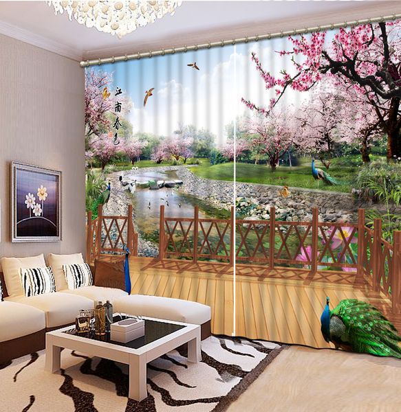 

bedroom luxury blackout 3d window curtain for living room drapes cortinas customized sizepeacock and peach blossom resort
