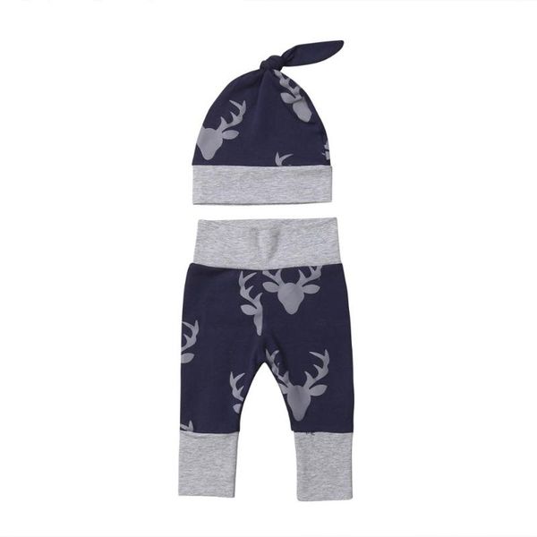 

newborn baby boys girls deers print pants santa bottoms +hats 2pcs set cotton leggings long pants 50pcs/set wholesale, Blue