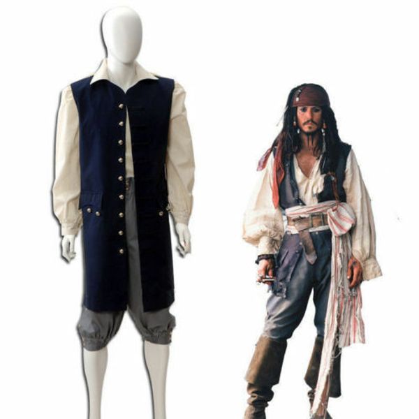 

pirates of the caribbean jack sparrow vestito cosplay costume, Black;red
