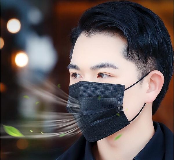 

2020 factory direct supply nonwoven mob party mask black caps black/white/pink non woven fabric 3ply earloop protection pollution fa