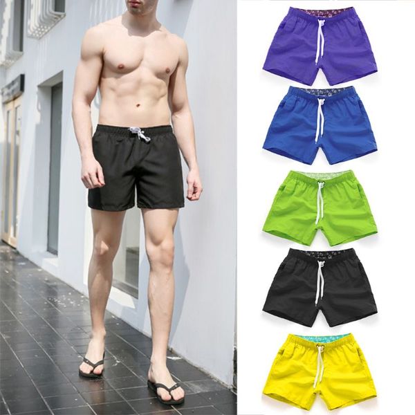

men summer bright solid color swim trunks mid rise drawstring beach board shorts quick dry sport surfing short pants with pocket, White;black