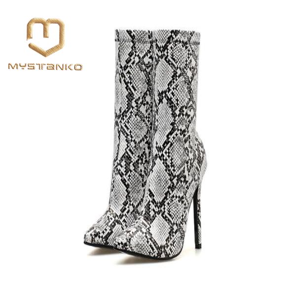 

2019 spring new women's high heels women's snake high heel boots style fashion shoes ins trend style ty-41, Black