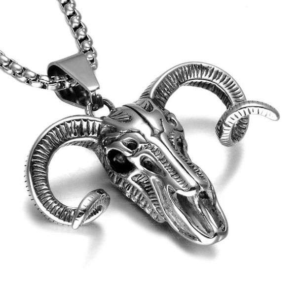 

2019 new horn goat skull pendant 316l stainless steel fashion soild silver cool skull sheep pendant, Black