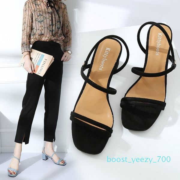 

new fashion woman sandals designer thick heel low heel buckle with open toe women party dress wedding shoes one buckle bring shoes 01d b70, Black