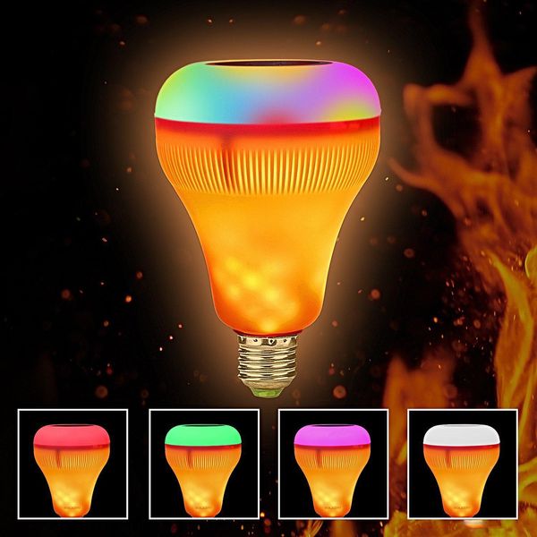 Luce a fiamma LED E27 Altoparlante Bluetooth intelligente RGB Riproduzione di musica wireless Lampadina a fiamma colorata dimmerabile con telecomando a 24 tasti