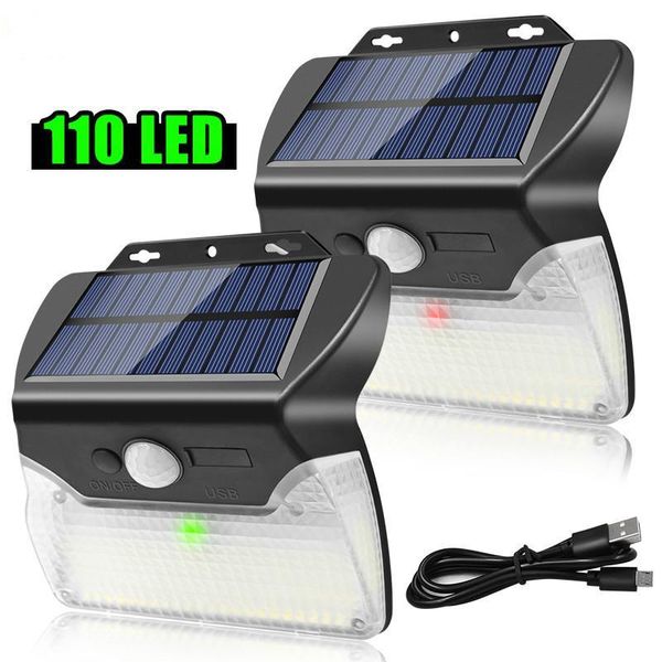 

110 led solar lights outdoor wireless solar powered motion sensor light usb charge 3 lighting modes waterproof for garden wall