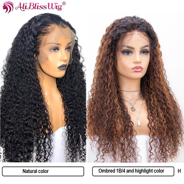 13x6 Curly Human Hair Wig Ombre 1b4 Honey Blonde Highlight Colored