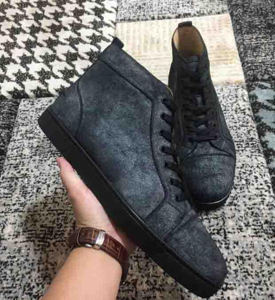 

italy design red bottom veau velours sneaker high lace-up shoes men sneaker red rubber sole grey suede men flat orlato rantus cs03, Black
