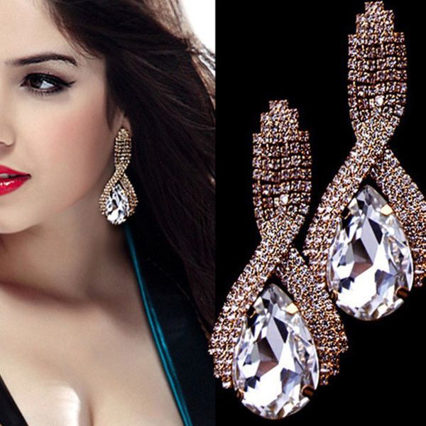 

bohemian large crystal earrings stones big drop earrings cubic zirconia women's earings femme lady earrings, Silver