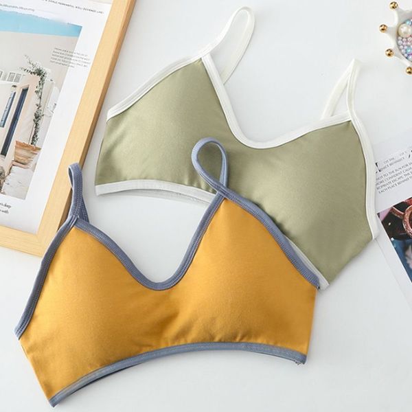 

gym clothing women teen girls sling sports bra contrast color spaghetti strap running underwear push up padded wirev-neck yoga bra, White;black