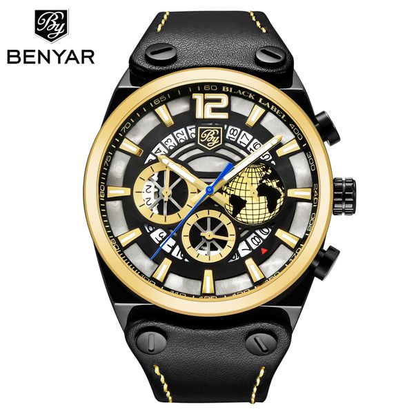 

new sport watch men quartz watch chronograph function gold case big size rubber band mens clock relogio masculino, Slivery;brown